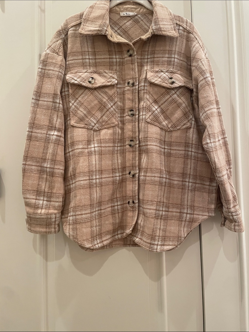 In Loom Beige Plaid Button Up Shacket